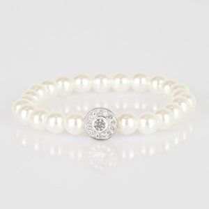 NWT Paparazzi Follow My Lead White Bracelet Faux Pearls with Rhinestones Accent